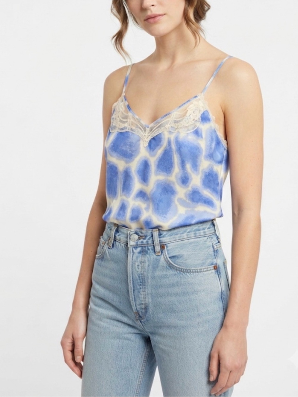 Vintage Valentino Intimo Blue & Cream Abstract Print Lace Camisole